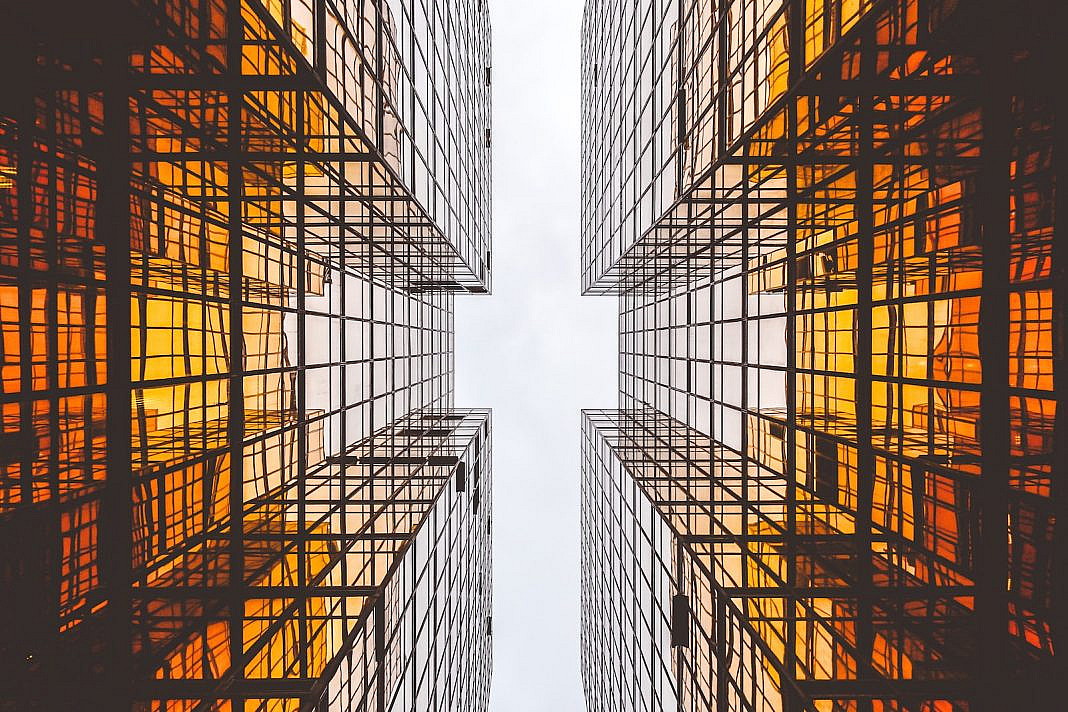 worms eye view of buildings